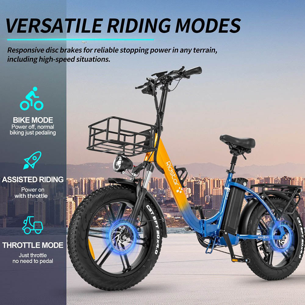 Ridstar MN20 Electric Bike 20" Fat Tires 500W Motor 48V 15Ah Battery