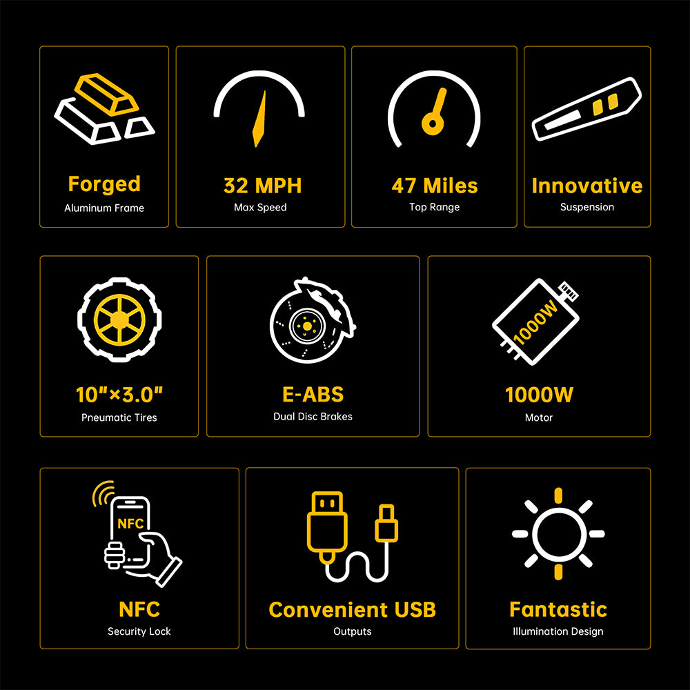 Ausom Leopard DT1 Electric Scooter with NFC 10" Tires 1000W Motor 52V 18.2Ah Battery