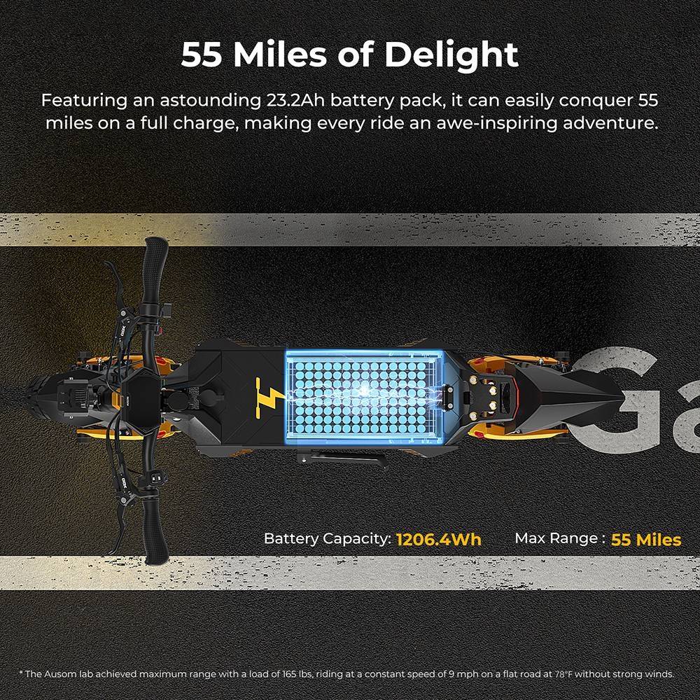 Patinete eléctrico Ausom Gallop de 10 pulgadas, motor doble de 1200 W, batería de 52 V y 23,2 Ah