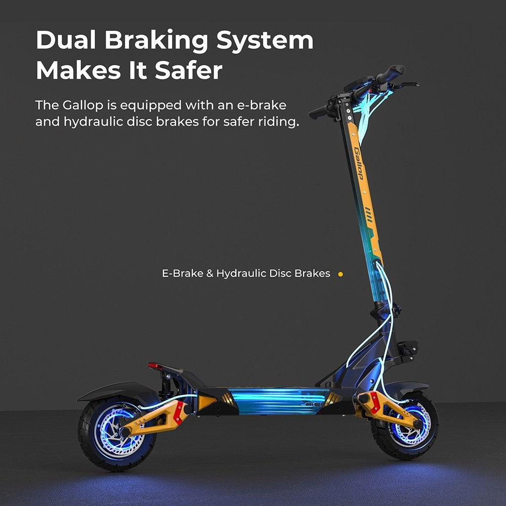 Patinete eléctrico Ausom Gallop de 10 pulgadas, motor doble de 1200 W, batería de 52 V y 23,2 Ah