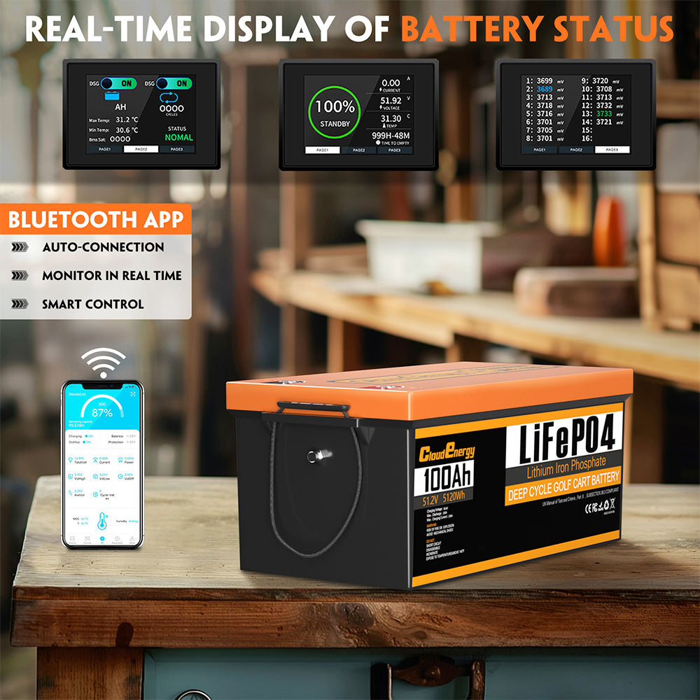 Cloudenergy 48V 100Ah LiFePO4 Golf Cart Battery