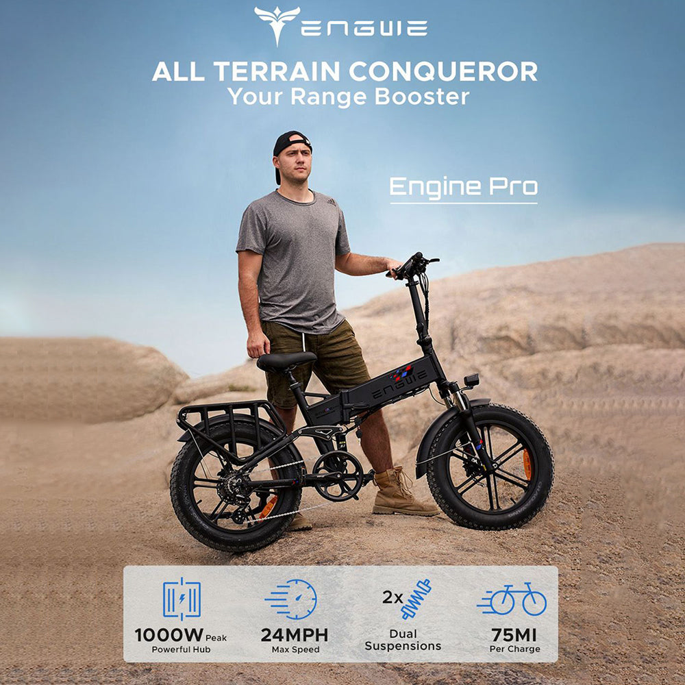 Bicicleta de montaña eléctrica ENGWE ENGINE Pro de 20 pulgadas con neumáticos anchos, batería de 750 W y 48 V y 16 Ah