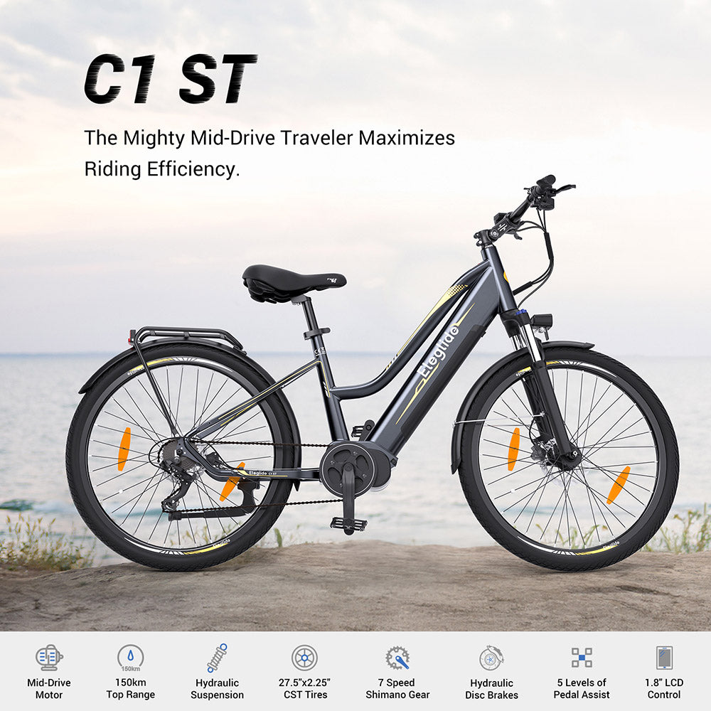 Eleglide C1 Step-Thru Electric Trekking Bike 27.5" 250W Mid-Drive 36V 14.5Ah Battery
