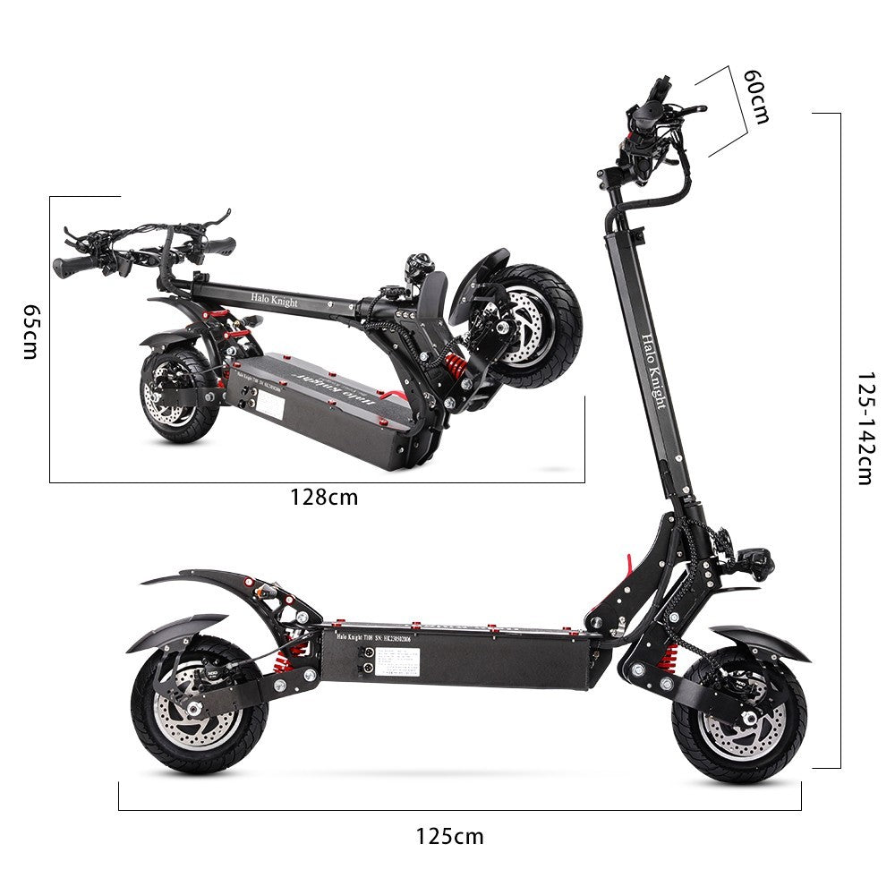 Patinete eléctrico Halo Knight T108 con neumáticos de 10", motor dual de 1000 W, batería de 52 V y 28,8 Ah