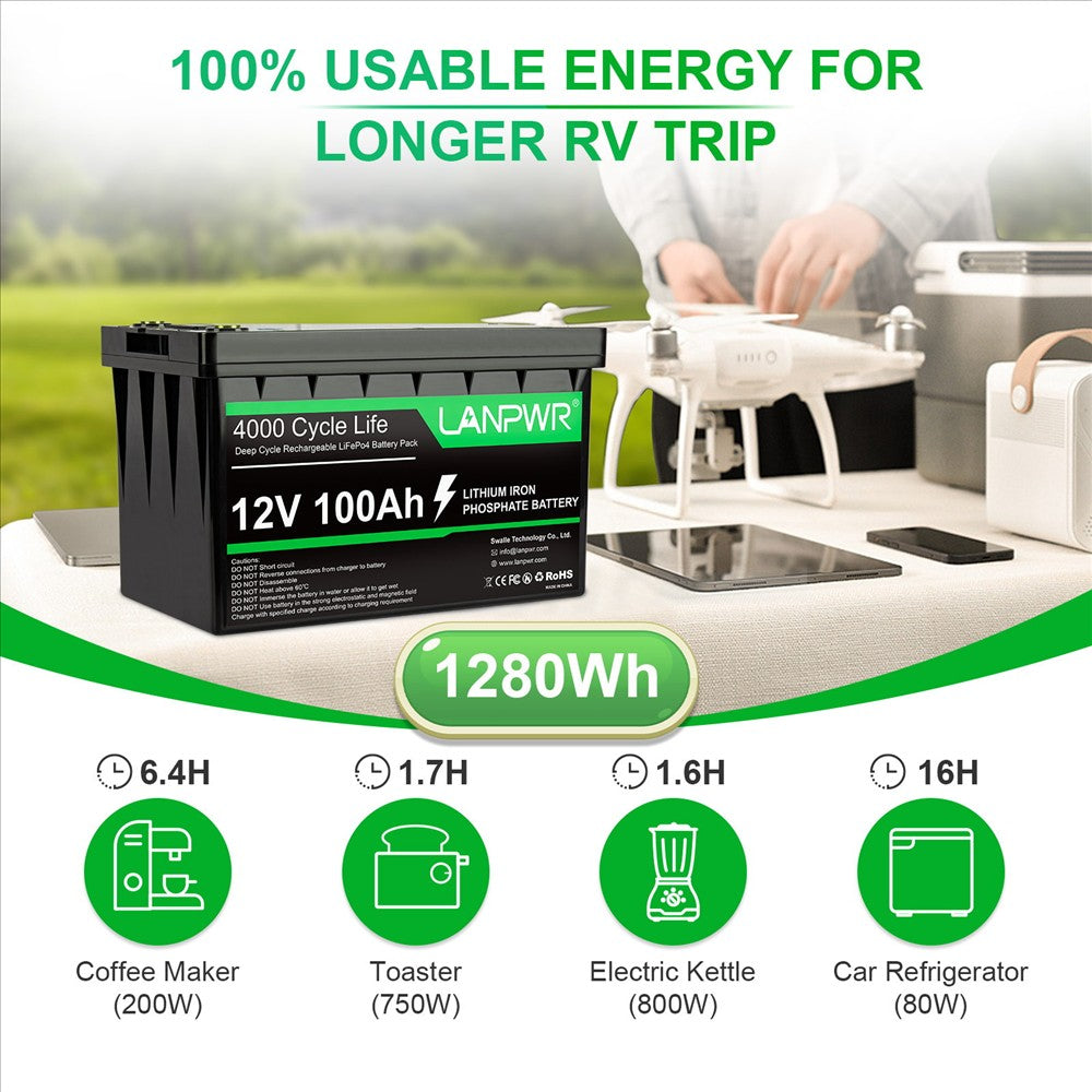 LANPWR 12V 100Ah LiFePO4 Battery Pack