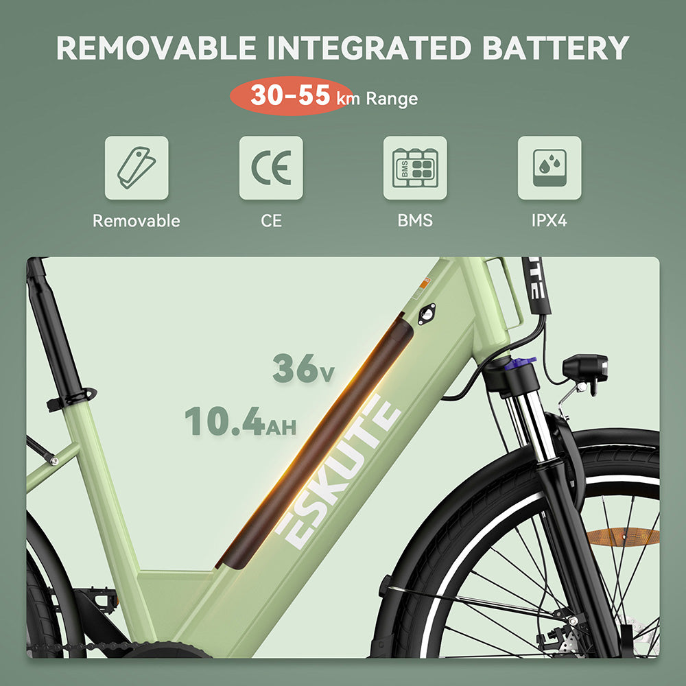 Bicicleta eléctrica ESKUTE C100, neumáticos de 26", motor de 250 W, batería de 36 V y 10,4 Ah