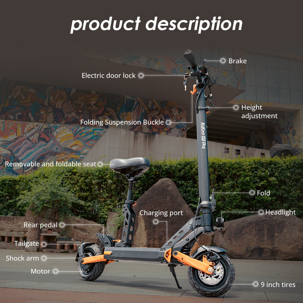 KuKirin G2 Pro Electric Scooter with Seat 9" Tires 600W 48V 15.6Ah Battery
