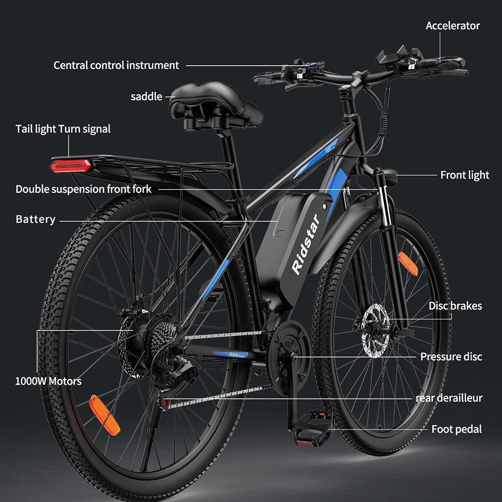 Ridstar S29 Pro Electric Bike 29" Tires 1000W Motor 48V 21Ah Long-Range Battery
