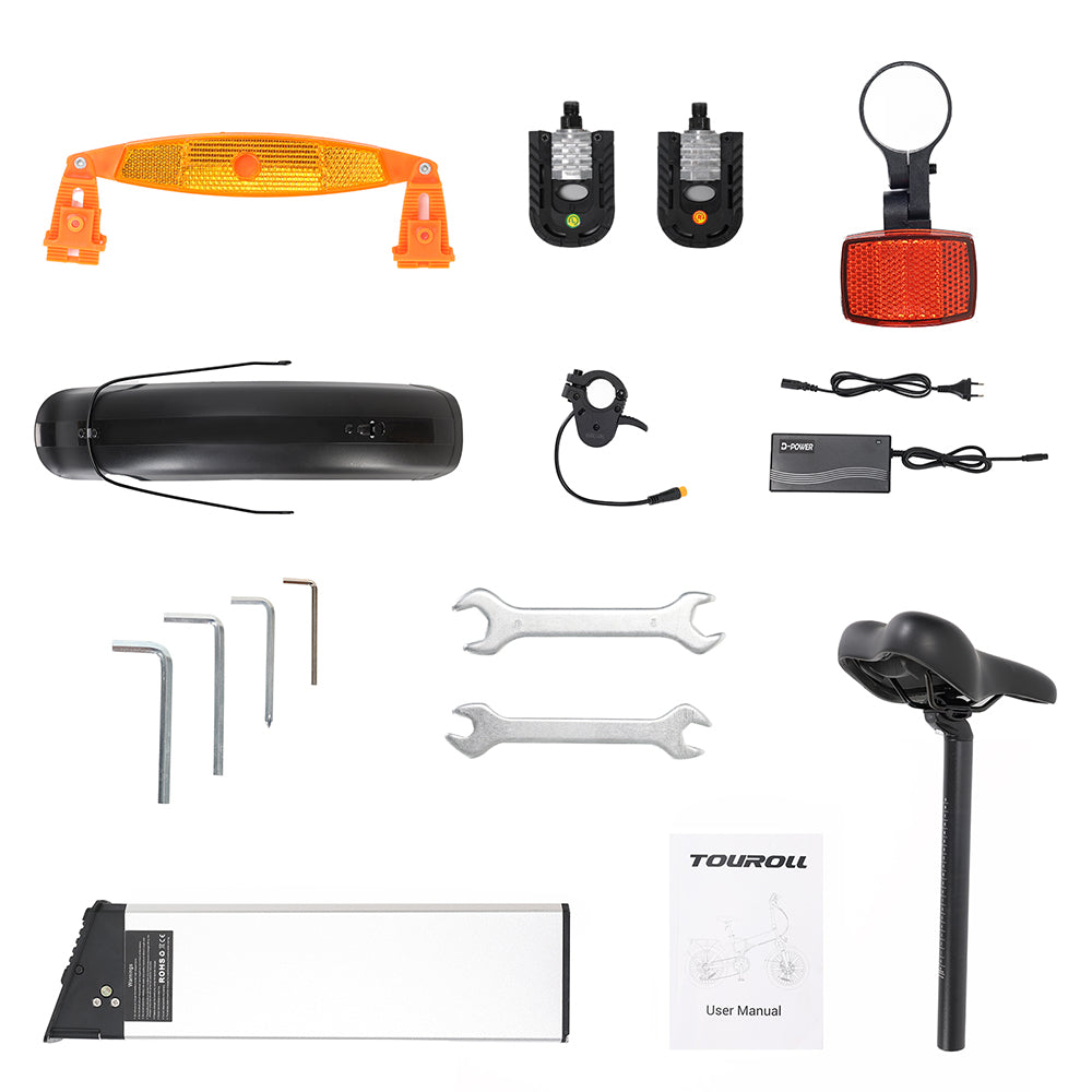 Bicicleta de montaña eléctrica Touroll S1 de 20 pulgadas, neumáticos anchos, batería de 750 W, 48 V y 15,6 Ah