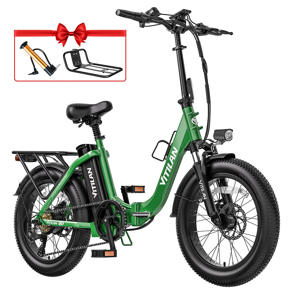 Bicicleta eléctrica Vitilan U3 de 20", neumáticos anchos, motor de 750 W, batería de 48 V y 13 Ah