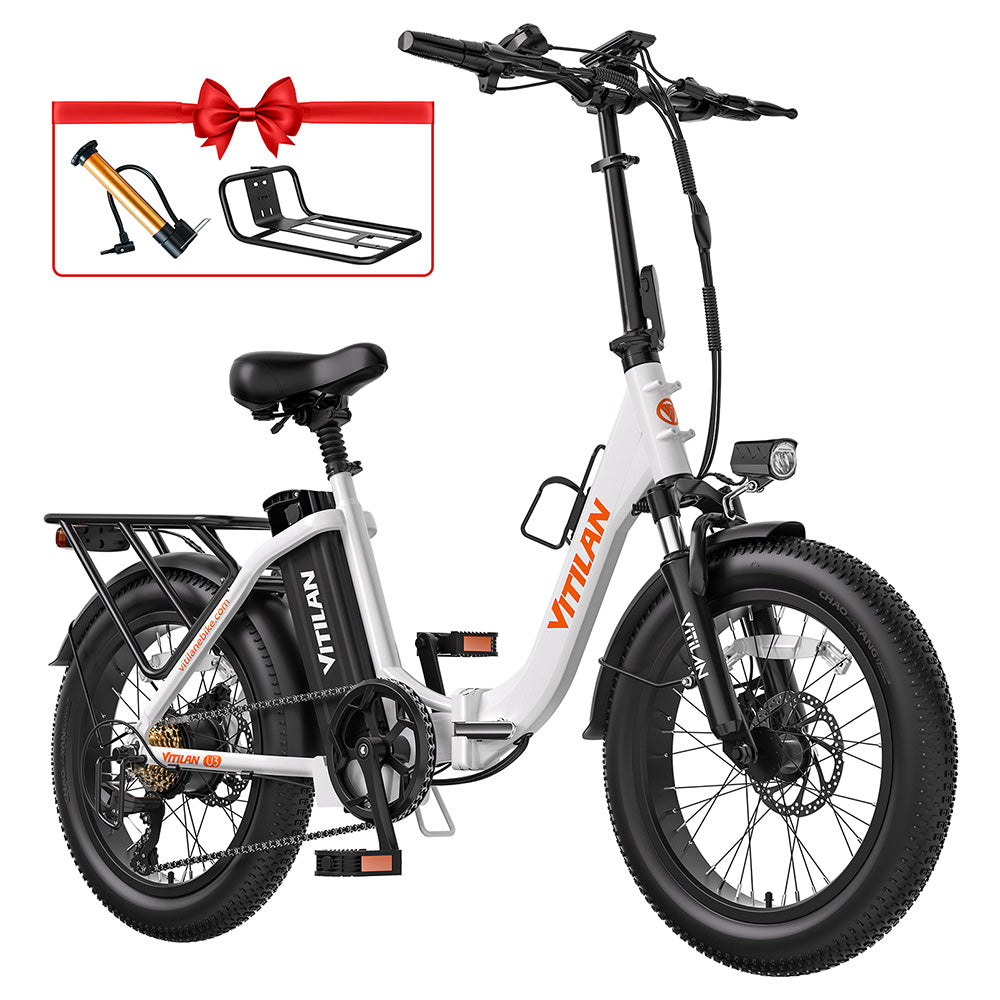 Bicicleta eléctrica Vitilan U3 de 20", neumáticos anchos, motor de 750 W, batería de 48 V y 13 Ah