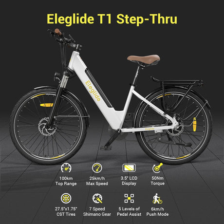 Eleglide T1 Step-Thru Electric Trekking Bike 27.5'' 36V 13Ah Battery 250W Motor 25km/h Speed 100km Max Range Dual Disc Brake