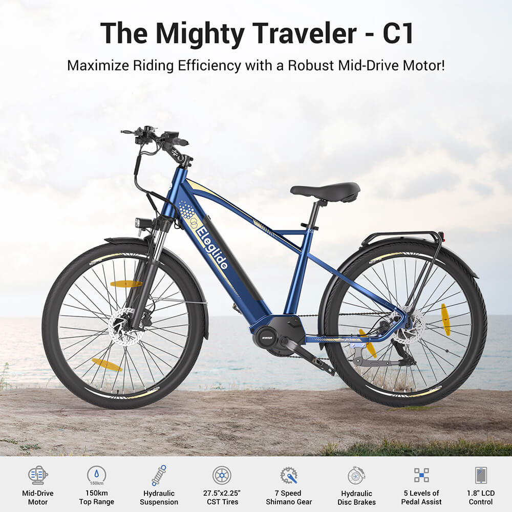 Eleglide C1 Electric Trekking Bike 27.5'' 250W Mid-Drive Motor 36V 14.5Ah Battery