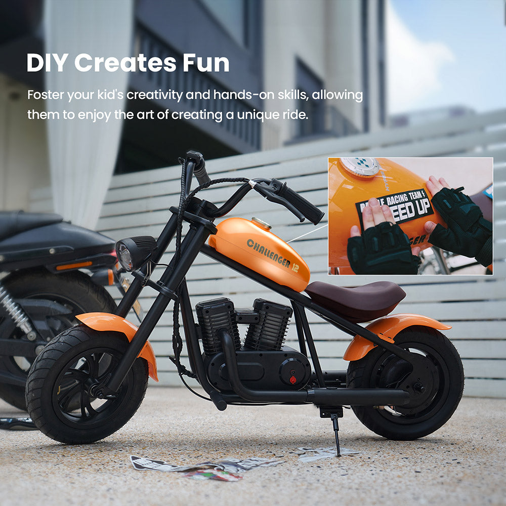 HYPER GOGO Challenger 12 Plus Electric Motorcycle for Kids with Bluetooth Speaker