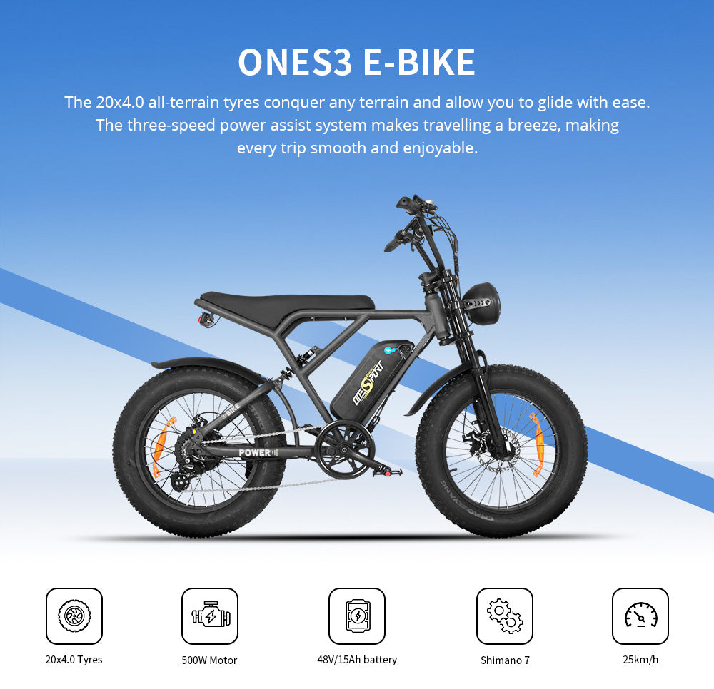 ONESPORT ONES3 Electric Bike 20" Tires 500W Motor 48V 15Ah Battery