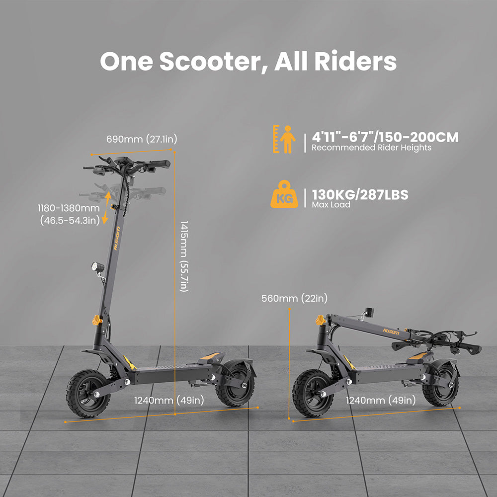 Patinete eléctrico Ausom L1, motor único de 800 W, neumáticos de 10", batería de 48 V y 15,6 Ah