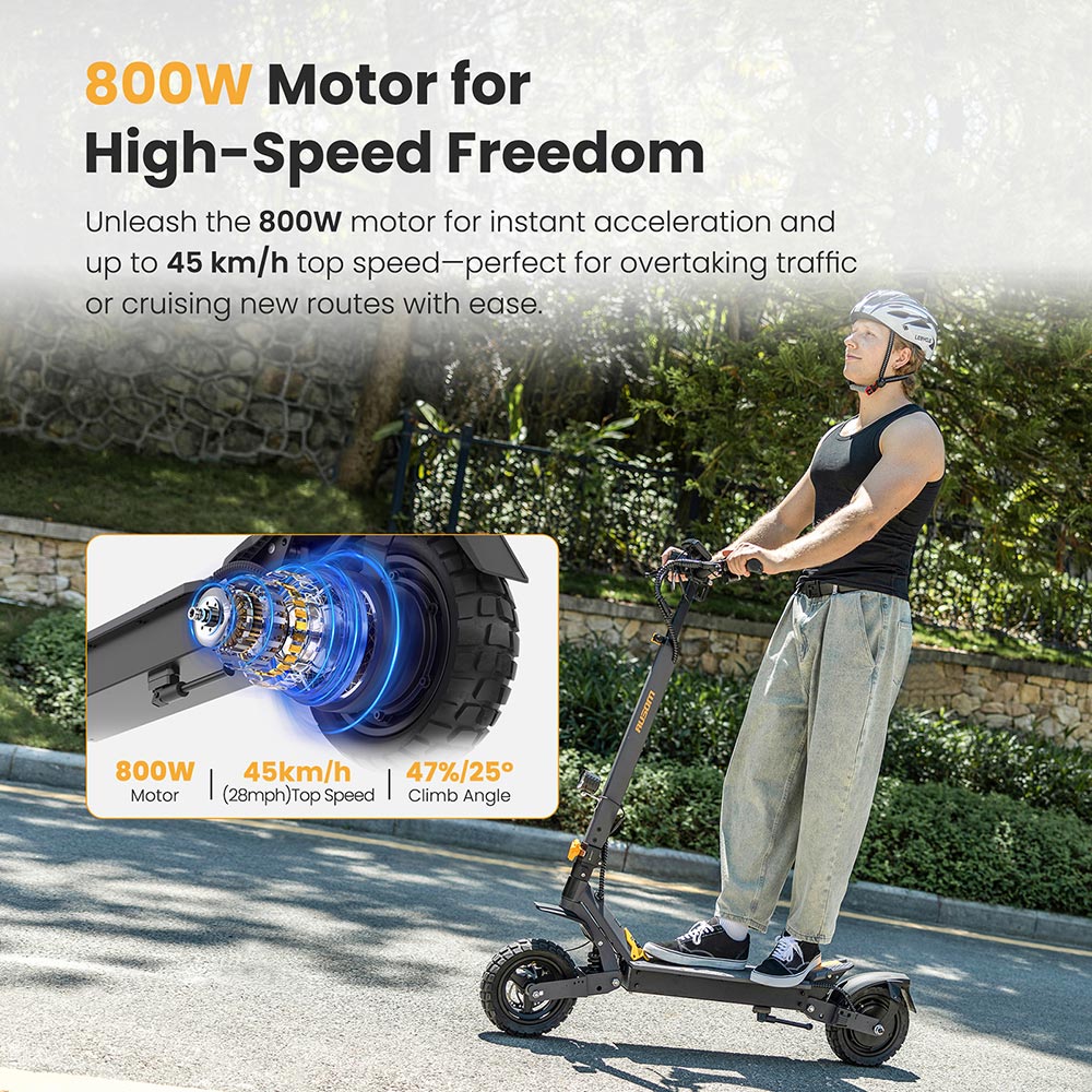 Patinete eléctrico Ausom L1, motor único de 800 W, neumáticos de 10", batería de 48 V y 15,6 Ah