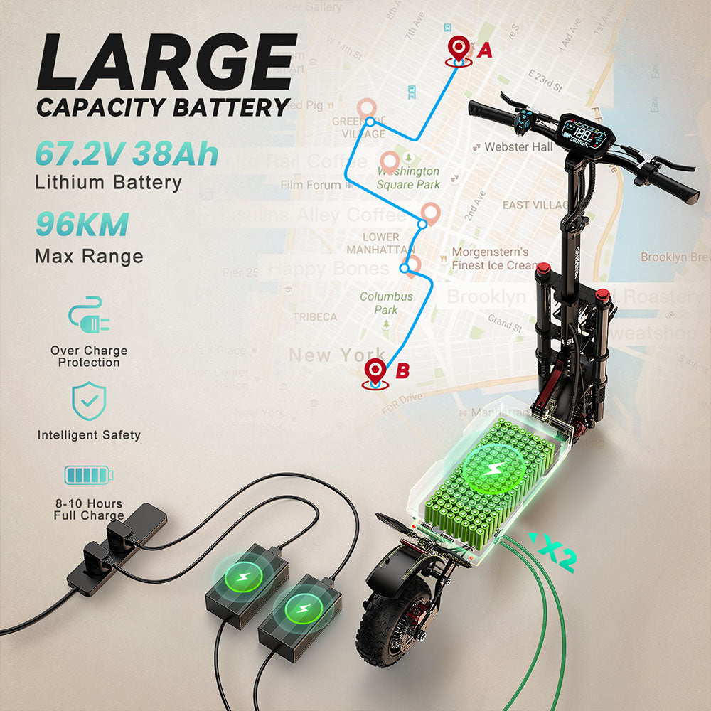 FEFNGQS GT8 Pro Electric Scooter 11" Tires Dual 2800W Motors 67.2V 38Ah Battery