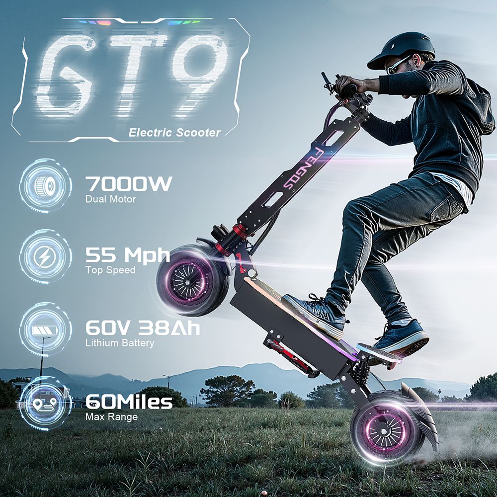 FEFNGQS GT9 Electric Scooter 12" Tires Dual 3500W Motors 60V 38Ah Battery