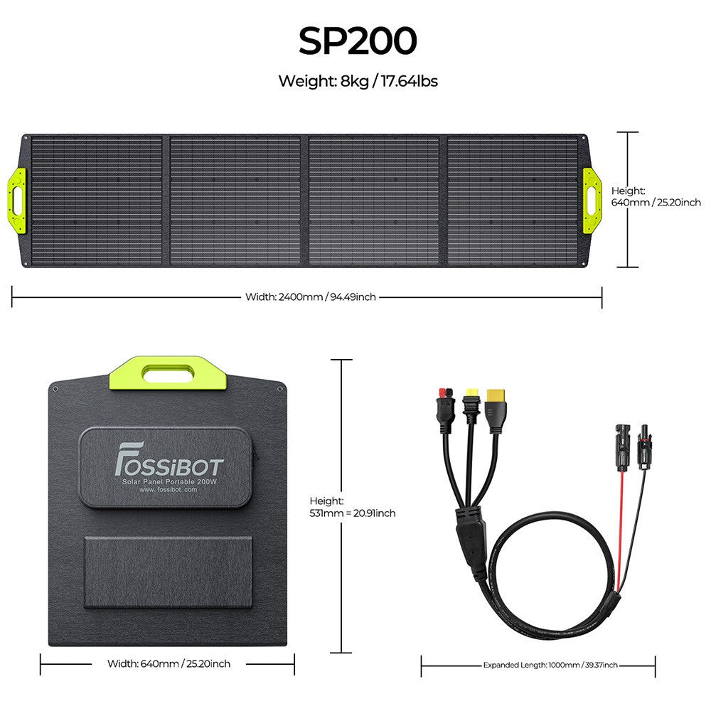 FOSSiBOT F800 Portable Power Station + SP200 18V 200W Foldable