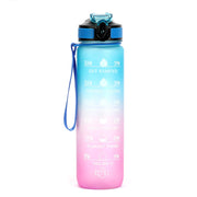 Motivierende Sport-Wasserflasche mit Strohhalm, 940 ml