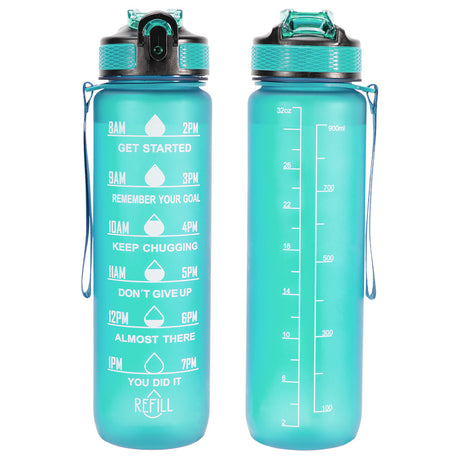 Botella de agua motivacional para ciclismo con pajita de 32 oz